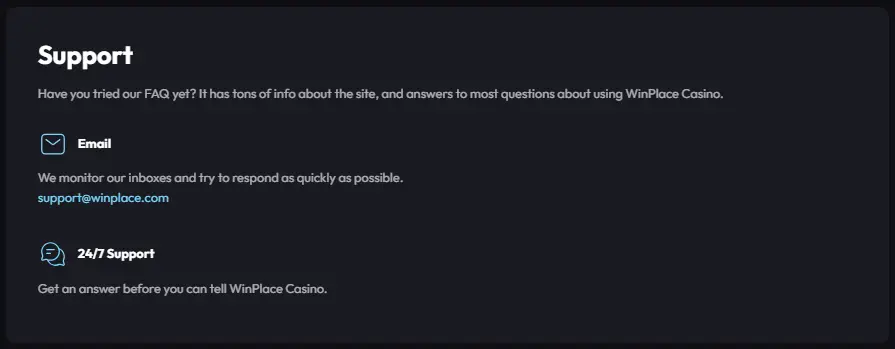 Customer Support at Winplace Casino